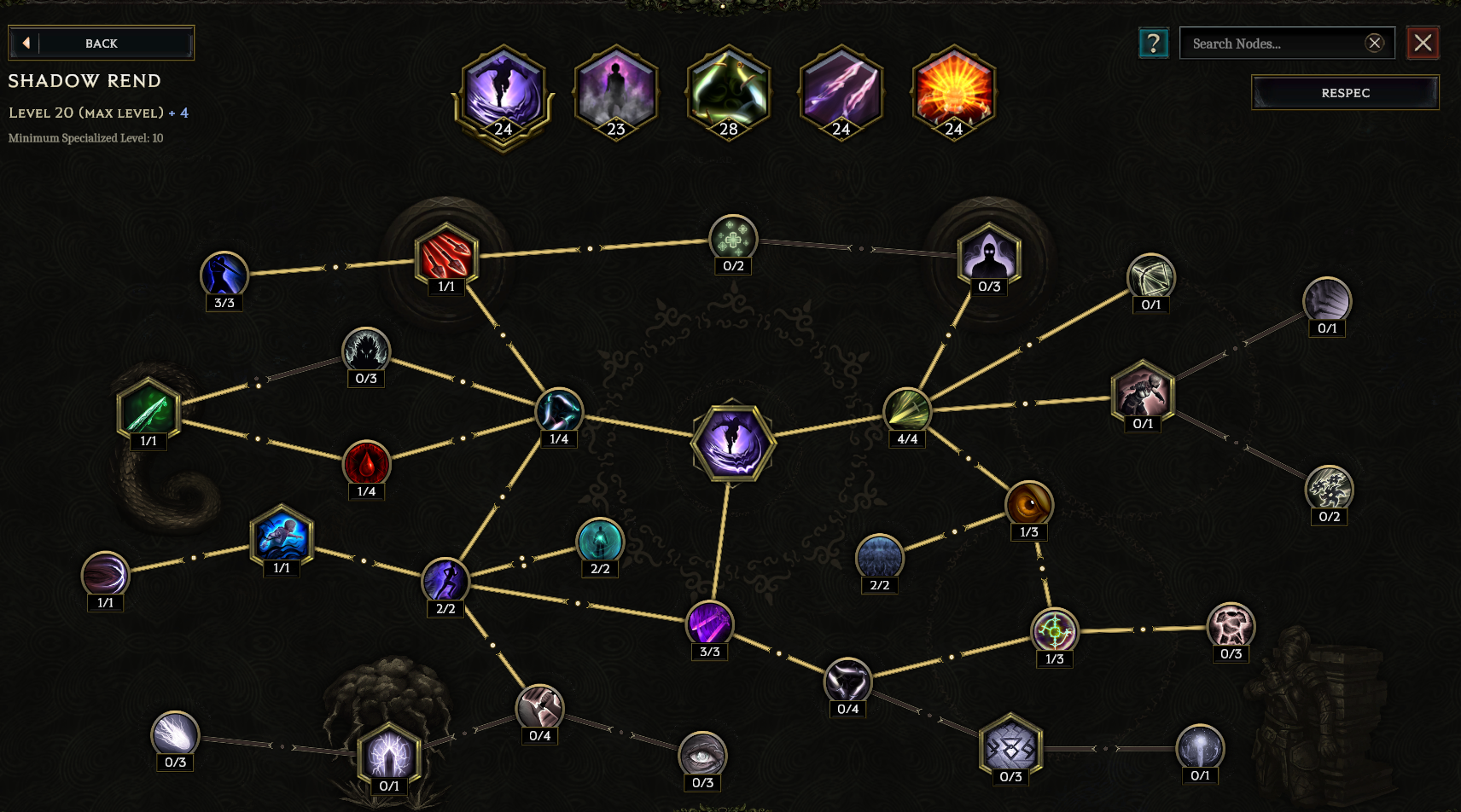 Arbre de spécialisation d'un skill dans Last Epoch